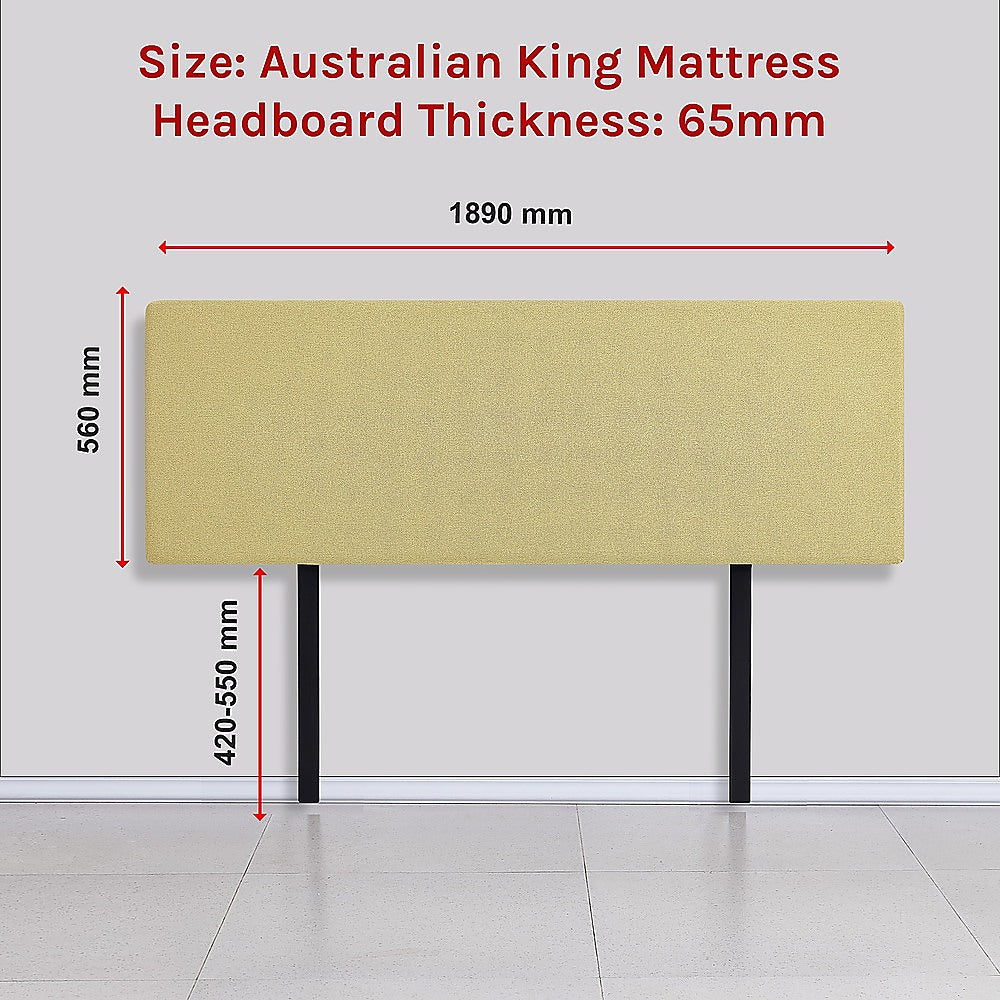 Linen Fabric King Bed Deluxe Headboard Bedhead - Sulfur Yellow 6