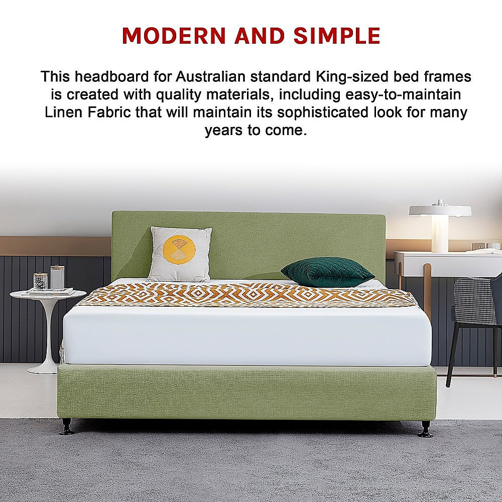 Linen Fabric King Bed Deluxe Headboard Bedhead - Olive Green 5