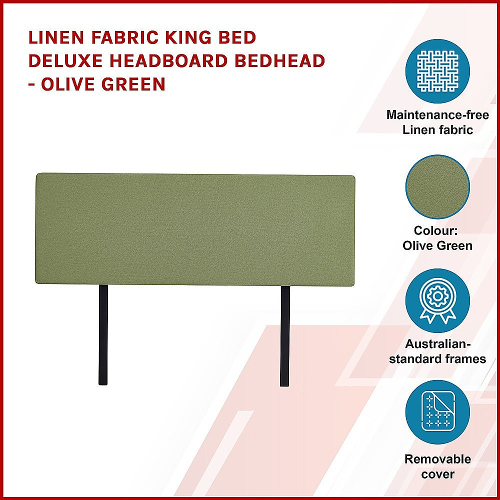 Linen Fabric King Bed Deluxe Headboard Bedhead - Olive Green 4