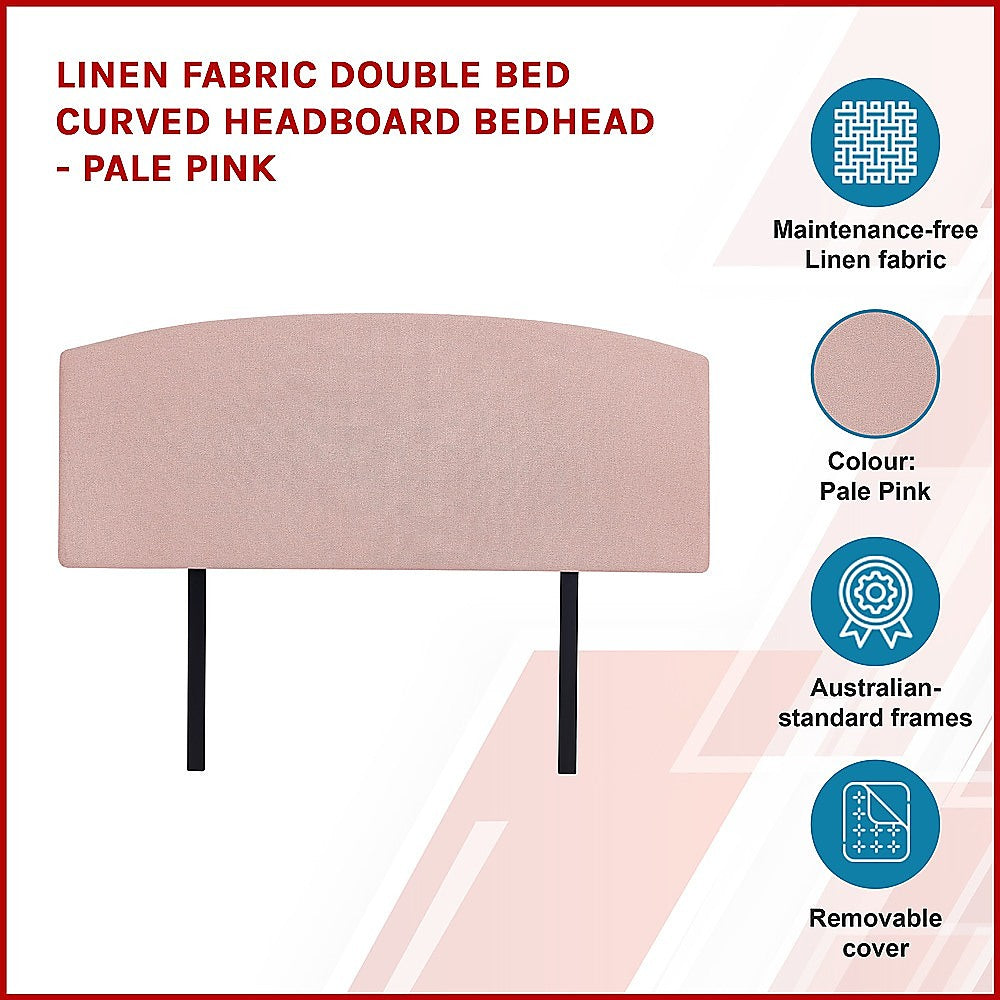 Linen Fabric Double Bed Curved Headboard Bedhead - Pale Pink 4