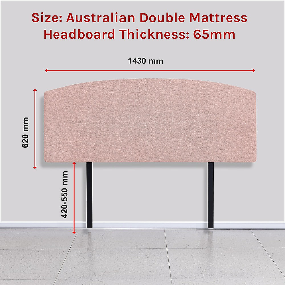 Linen Fabric Double Bed Curved Headboard Bedhead - Pale Pink 6