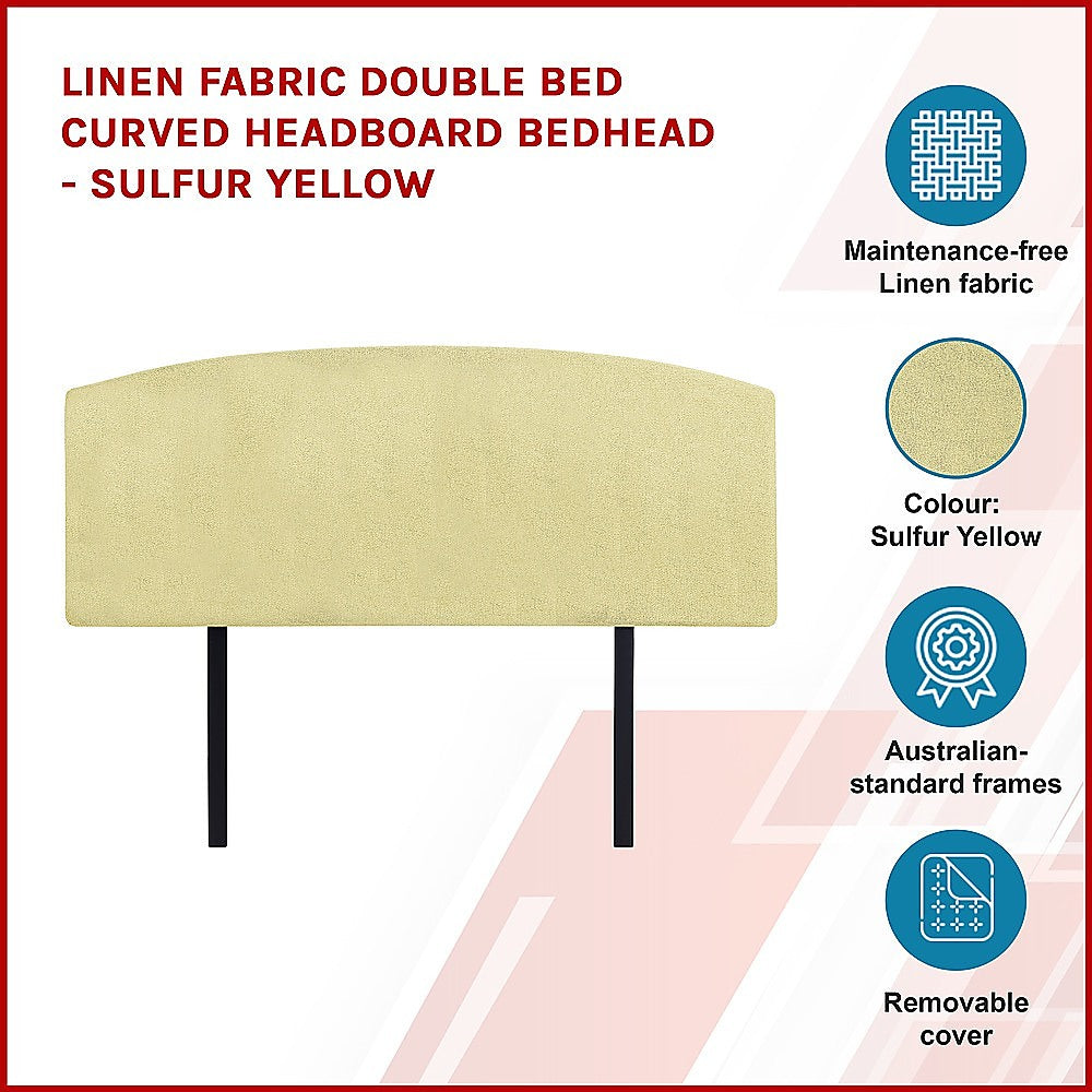Linen Fabric Double Bed Curved Headboard Bedhead - Sulfur Yellow 4