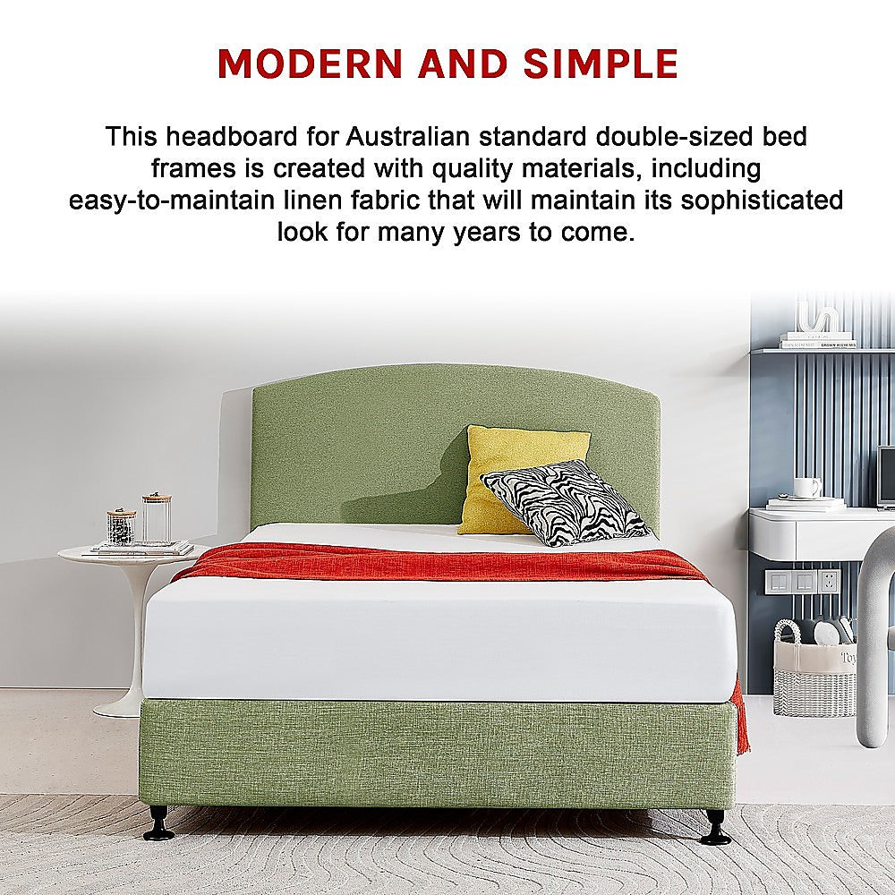 Linen Fabric Double Bed Curved Headboard Bedhead - Olive Green 5