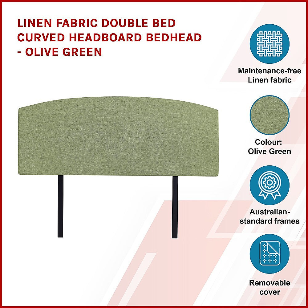 Linen Fabric Double Bed Curved Headboard Bedhead - Olive Green 4