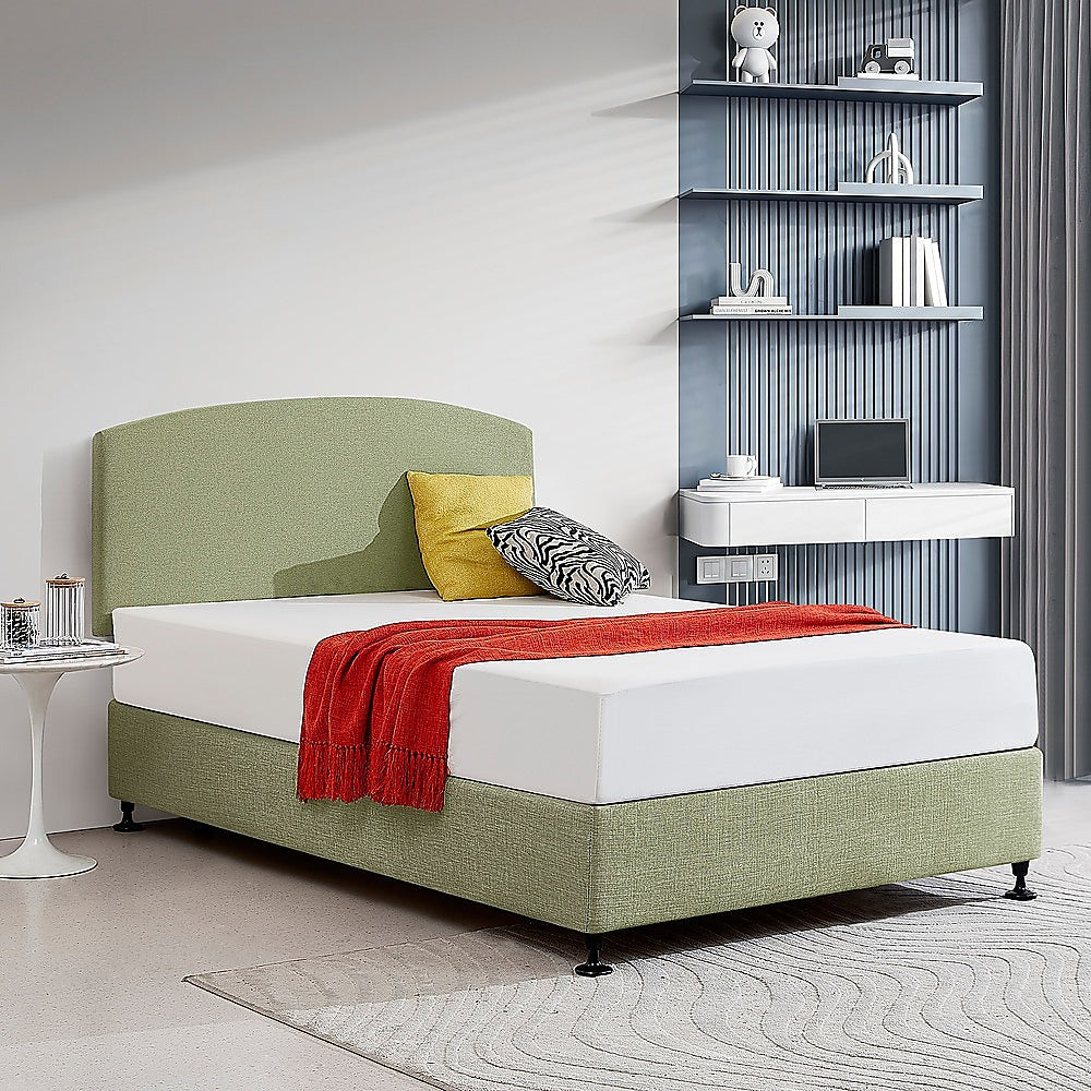 Linen Fabric Double Bed Curved Headboard Bedhead - Olive Green 3