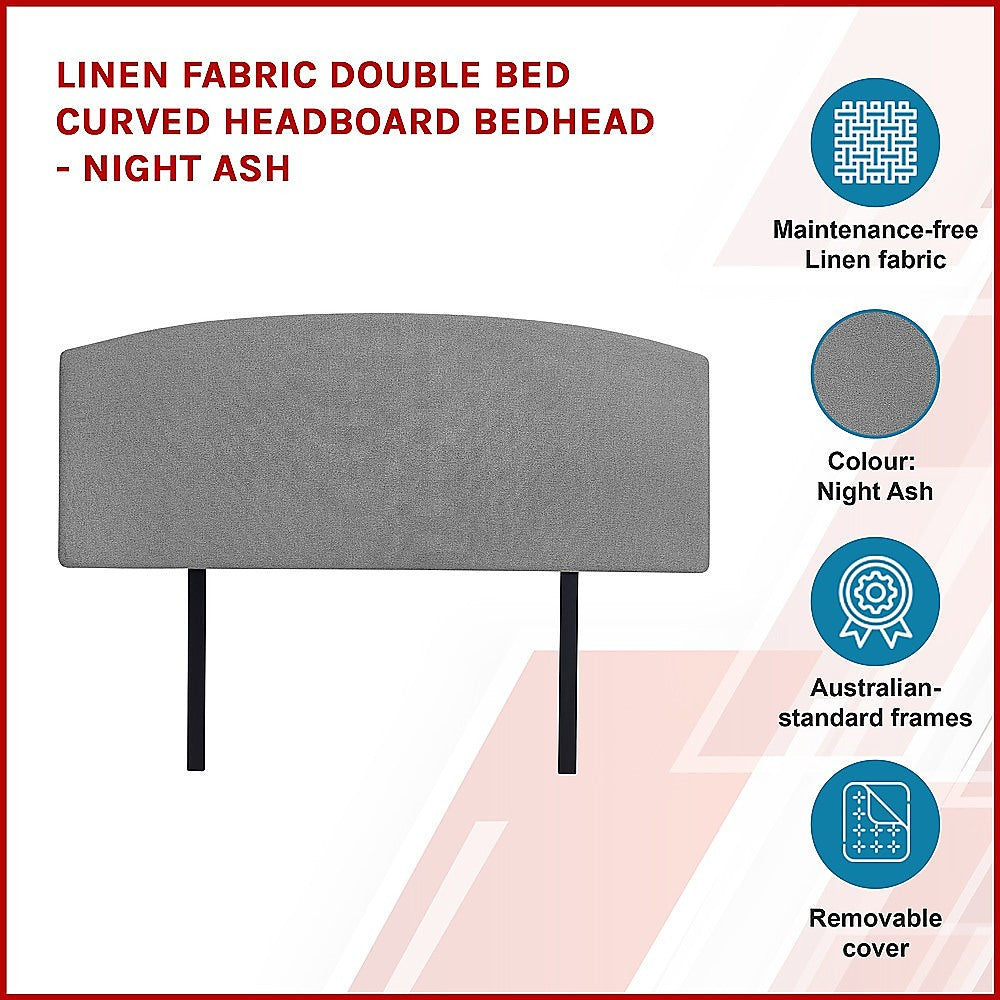 Linen Fabric Double Bed Curved Headboard Bedhead - Night Ash 4