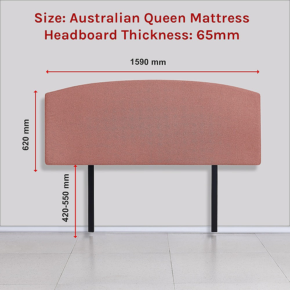 Linen Fabric Queen Bed Curved Headboard Bedhead - Pearl Copper Brown 6