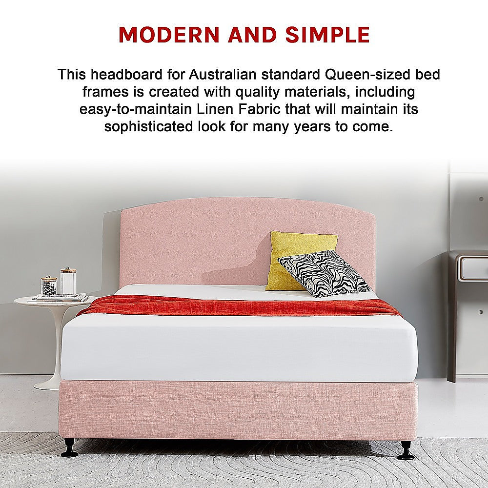 Linen Fabric Queen Bed Curved Headboard Bedhead - Pale Pink 5