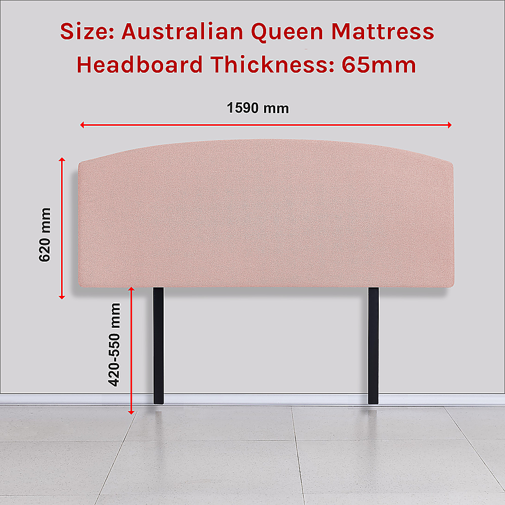 Linen Fabric Queen Bed Curved Headboard Bedhead - Pale Pink 6