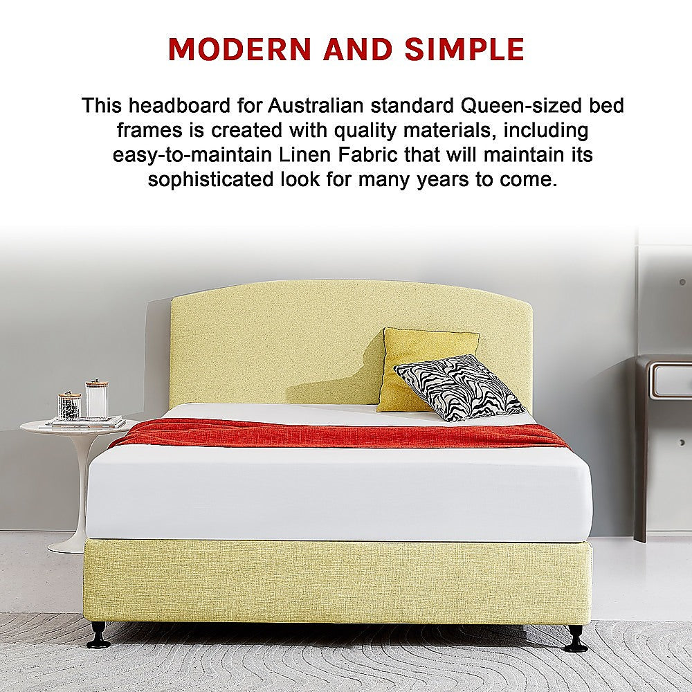 Linen Fabric Queen Bed Curved Headboard Bedhead - Sulfur Yellow 5
