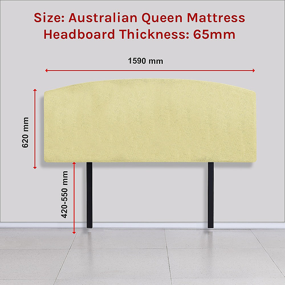 Linen Fabric Queen Bed Curved Headboard Bedhead - Sulfur Yellow 6
