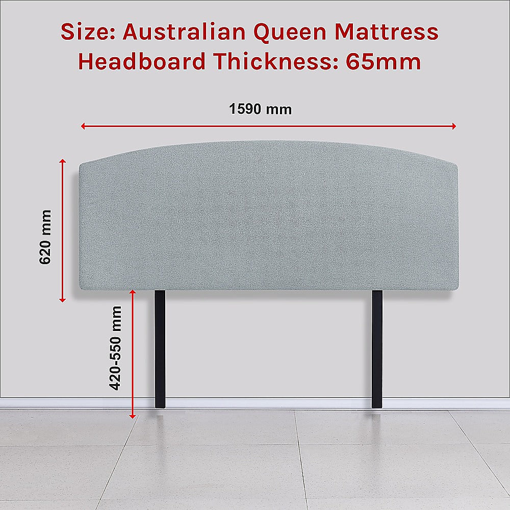 Linen Fabric Queen Bed Curved Headboard Bedhead - Stone Grey 6