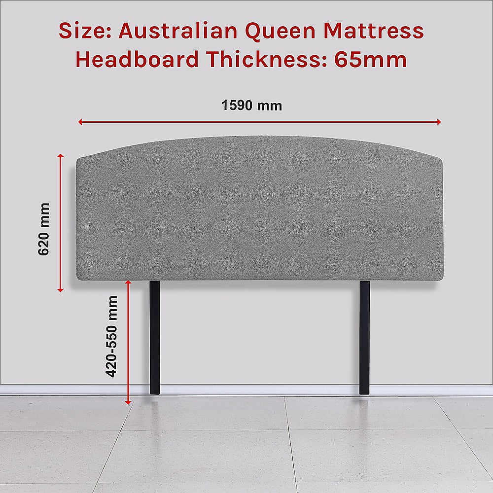 Linen Fabric Queen Bed Curved Headboard Bedhead - Night Ash 6