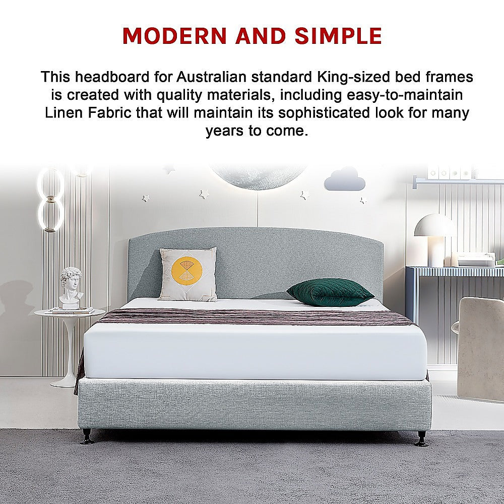 Linen Fabric King Bed Curved Headboard Bedhead - Stone Grey 5