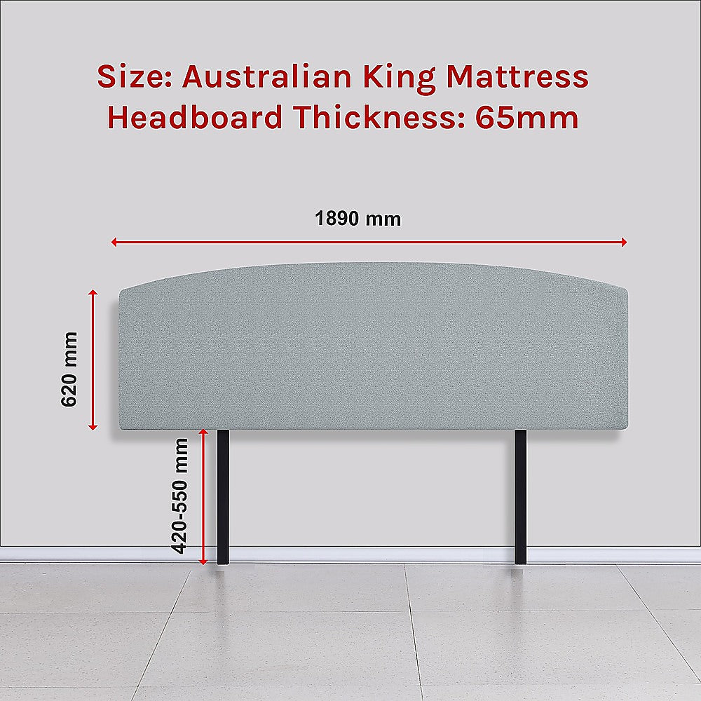 Linen Fabric King Bed Curved Headboard Bedhead - Stone Grey 6