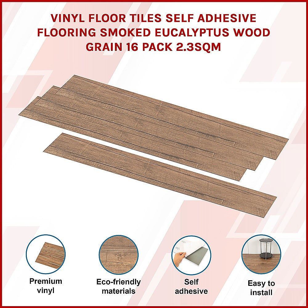 Vinyl Floor Tiles Self Adhesive Flooring Smoked Eucalyptus Wood Grain 16 Pack 2.3SQM 3