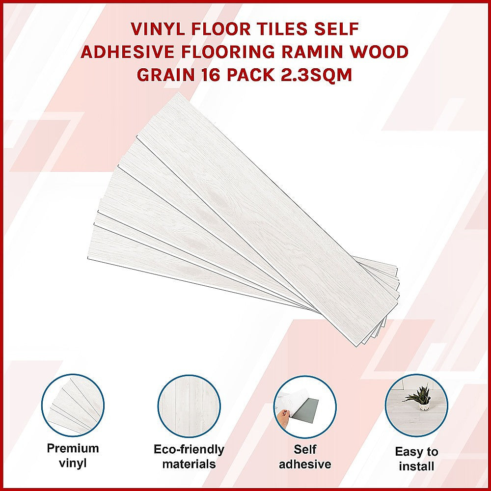 Vinyl Floor Tiles Self Adhesive Flooring Ramin Wood Grain 16 Pack 2.3SQM 3