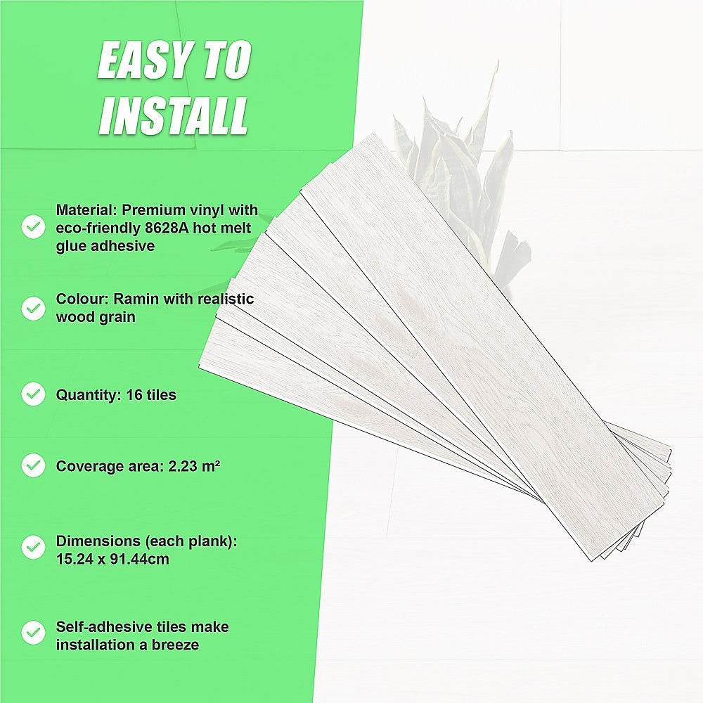 Vinyl Floor Tiles Self Adhesive Flooring Ramin Wood Grain 16 Pack 2.3SQM 11