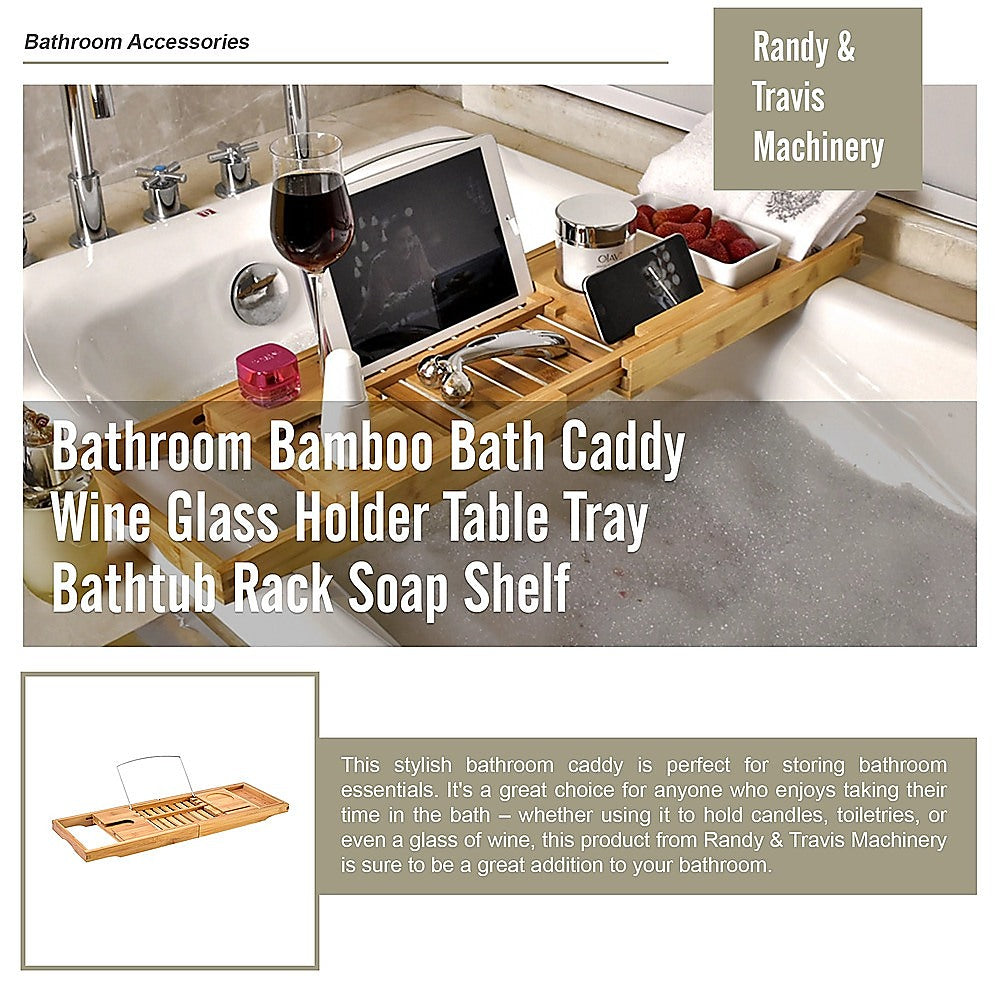 Bathroom Bamboo Bath Caddy Wine Glass Holder Table Tray Bathtub Rack Soap Shelf 9
