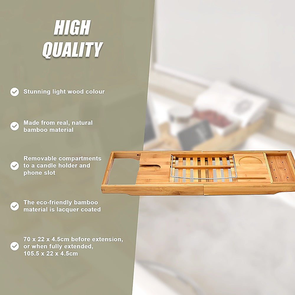 Bathroom Bamboo Bath Caddy Wine Glass Holder Table Tray Bathtub Rack Soap Shelf 11