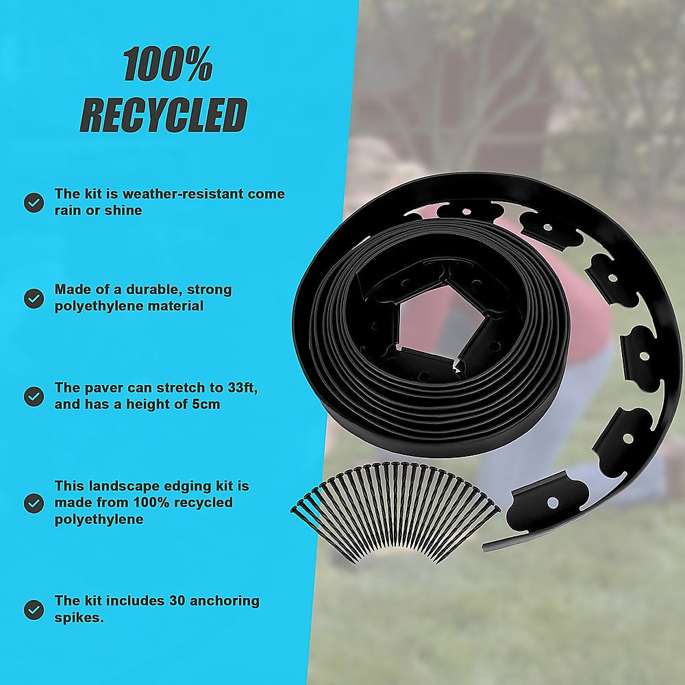 Landscape No Dig Lawn Garden Edging Kit 10m Flexible Durable Border Paver 12