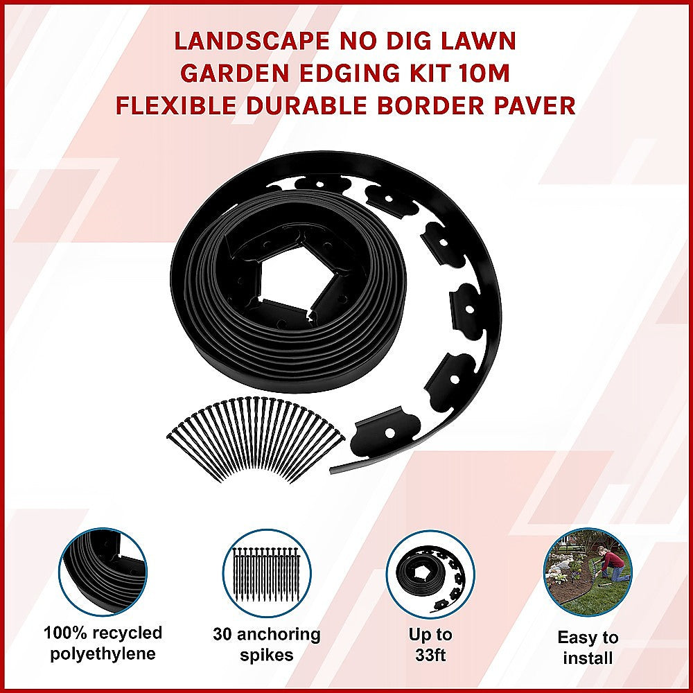 Landscape No Dig Lawn Garden Edging Kit 10m Flexible Durable Border Paver 3