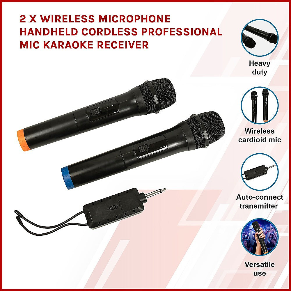 2 x Wireless Microphone Handheld Cordless Professional Mic Karaoke Receiver 3