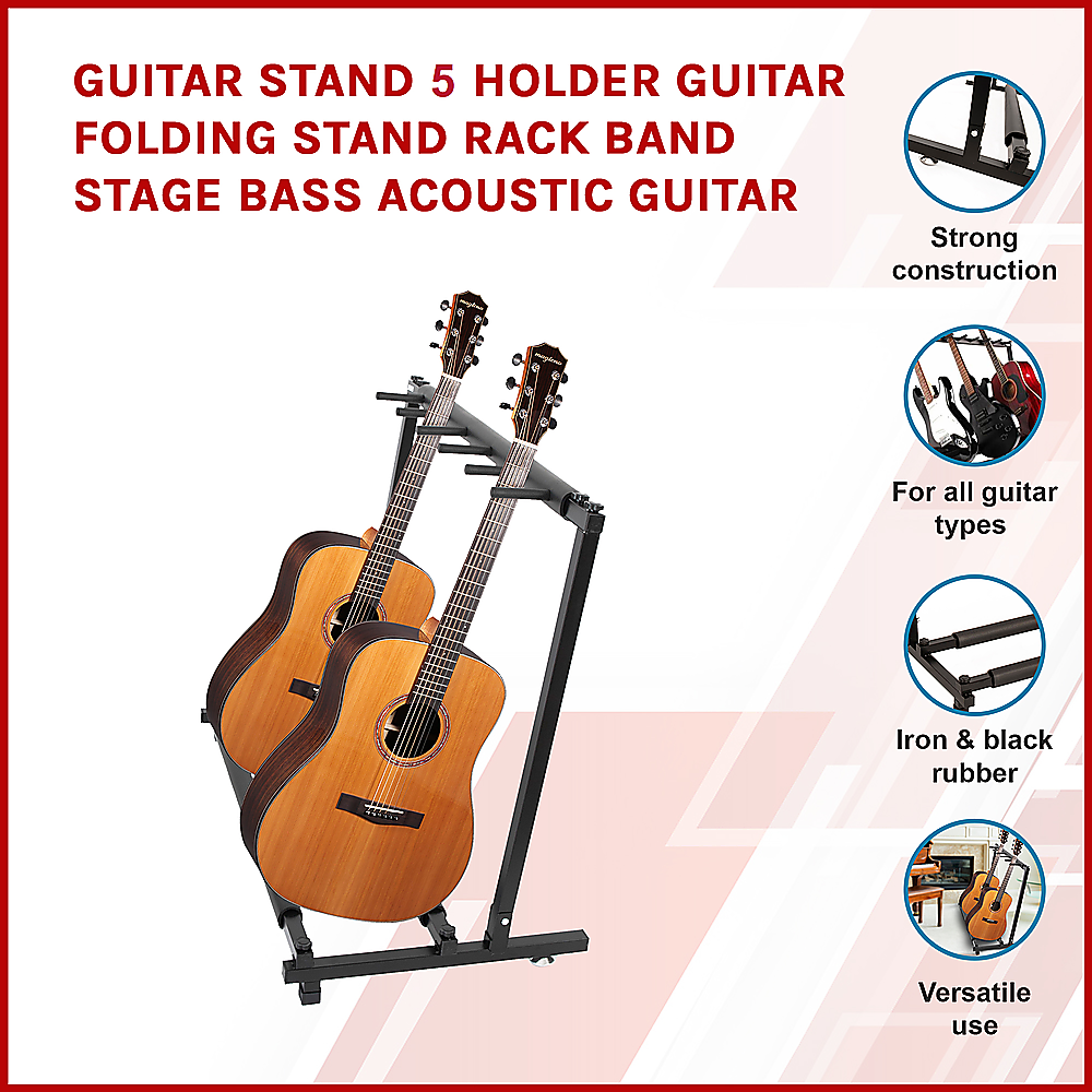 Guitar Stand 5 Holder Guitar Folding Stand Rack Band Stage Bass Acoustic Guitar 3