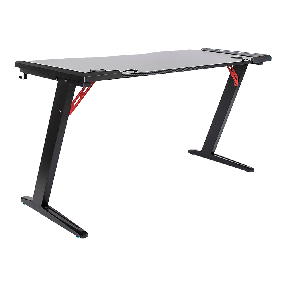 LED Gaming Desk Computer Table with Cup Holder Headphone Hook Cable Hole 7