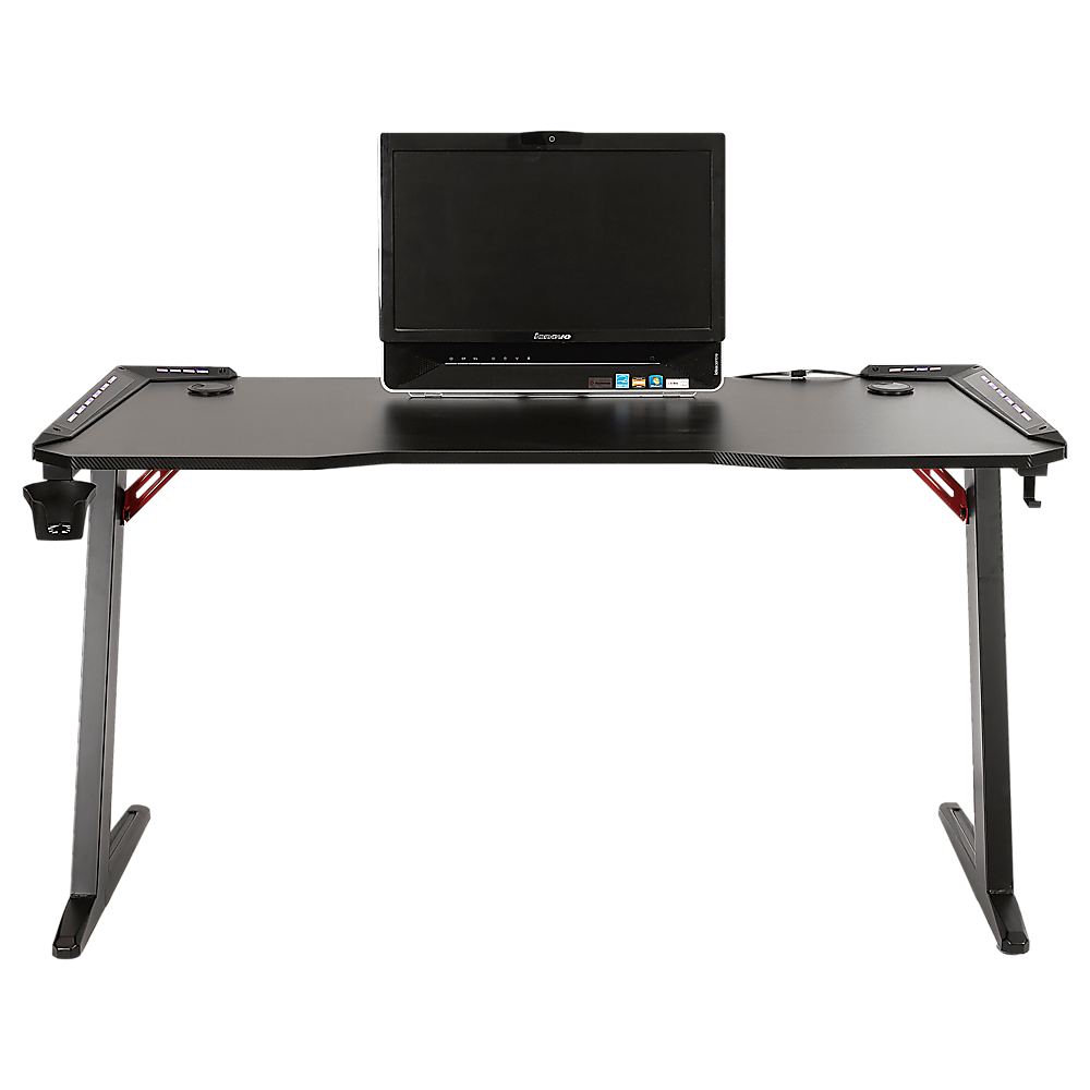 LED Gaming Desk Computer Table with Cup Holder Headphone Hook Cable Hole 6
