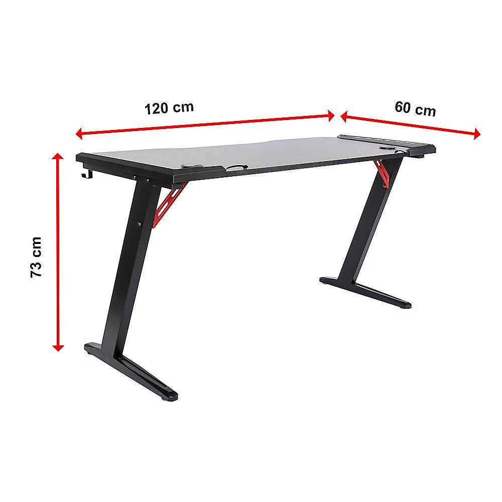 LED Gaming Desk Computer Table with Cup Holder Headphone Hook Cable Hole 8