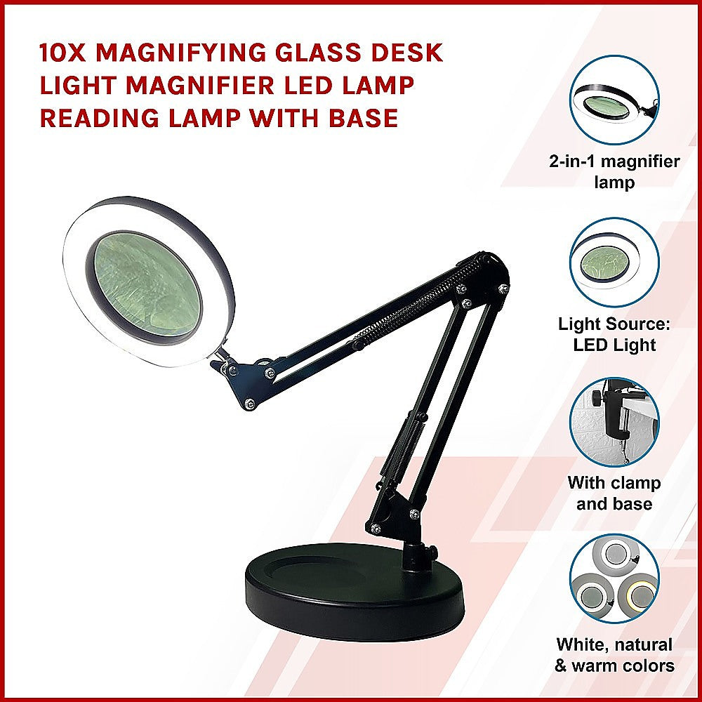 10X Magnifying Glass Desk Light Magnifier LED Lamp Reading Lamp With Base 3