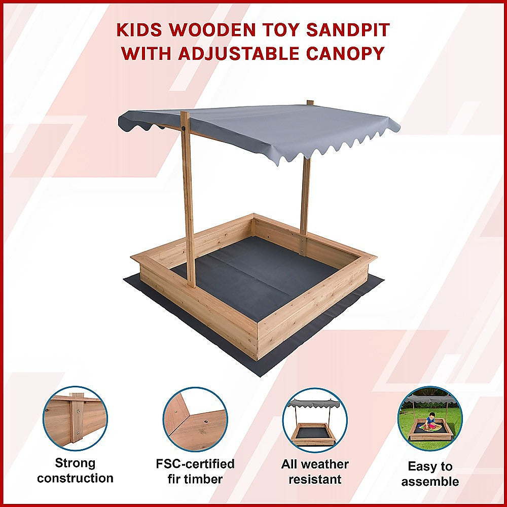 Kids Wooden Toy Sandpit with Adjustable Canopy 3