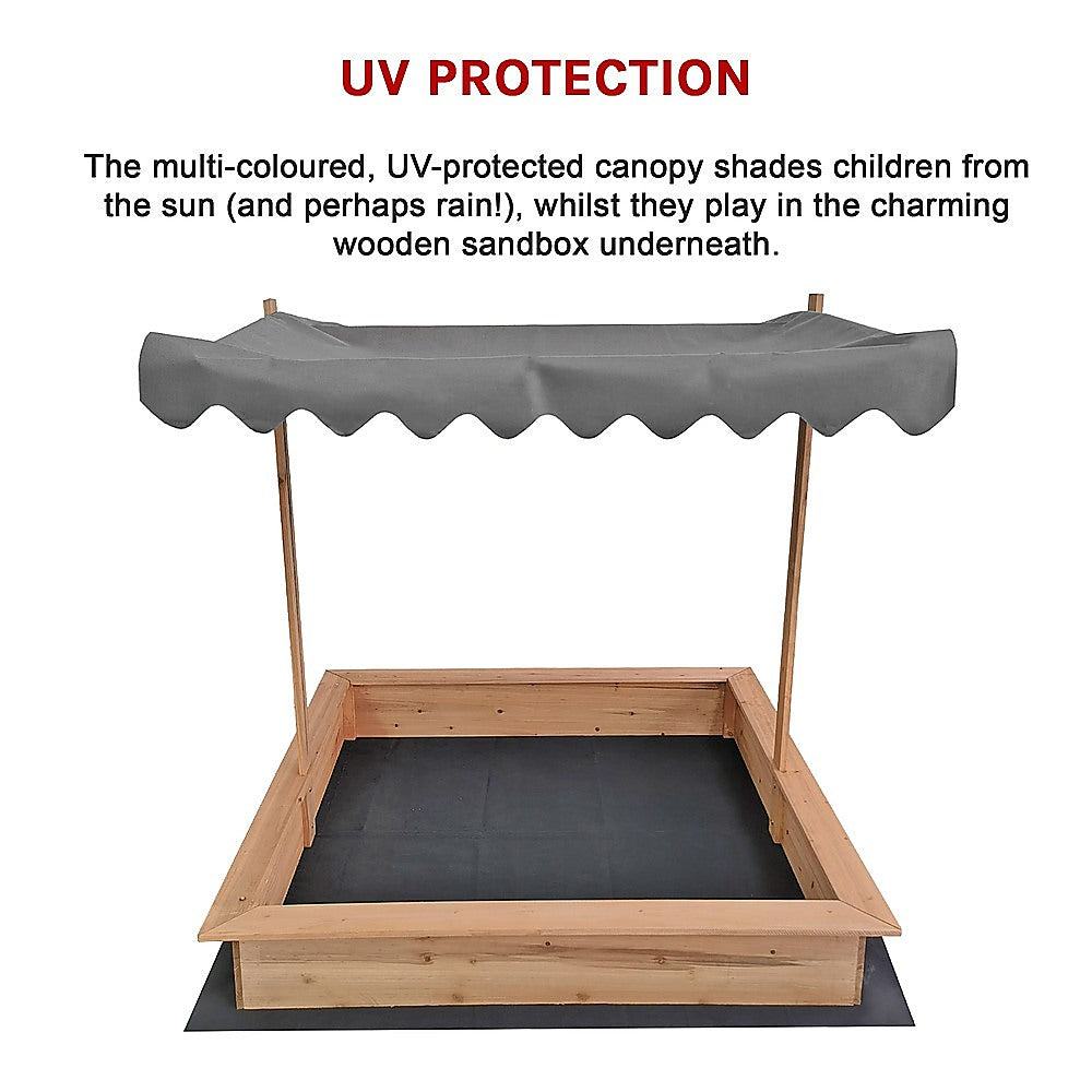 Kids Wooden Toy Sandpit with Adjustable Canopy 12