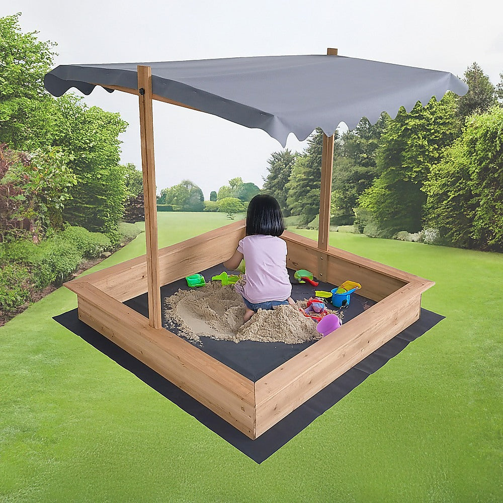 Kids Wooden Toy Sandpit with Adjustable Canopy 6