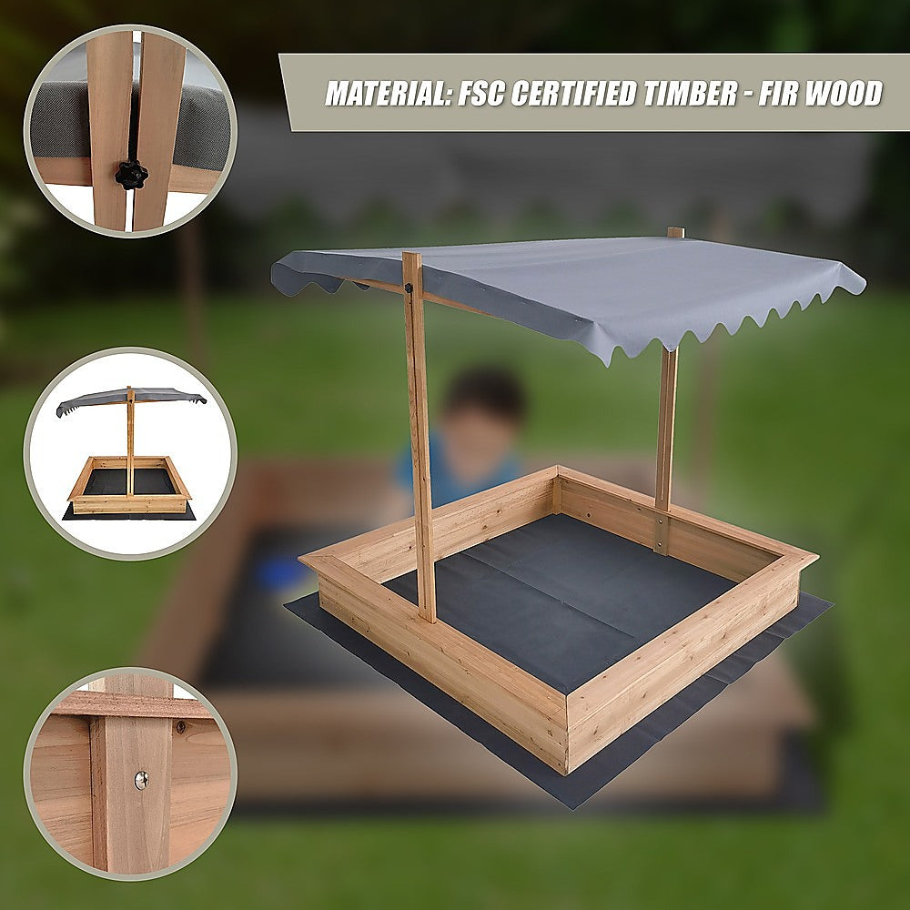 Kids Wooden Toy Sandpit with Adjustable Canopy 9