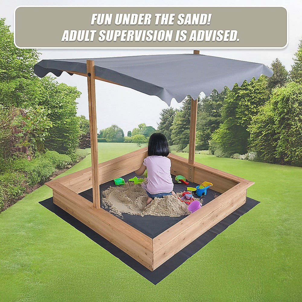 Kids Wooden Toy Sandpit with Adjustable Canopy 10