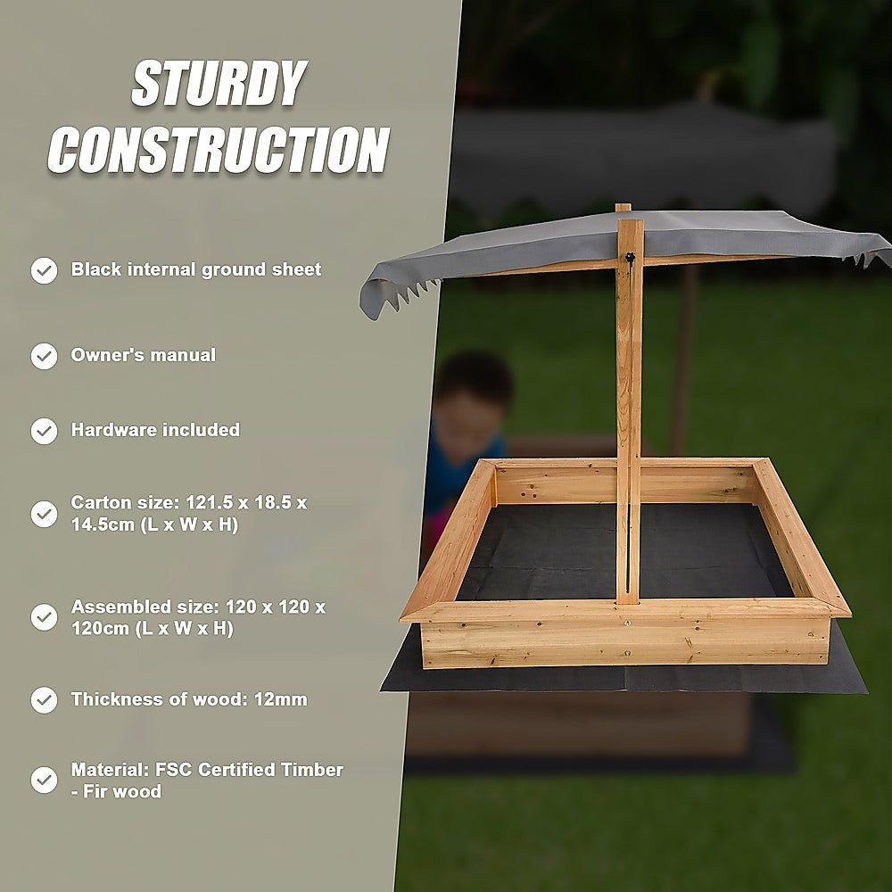Kids Wooden Toy Sandpit with Adjustable Canopy 11