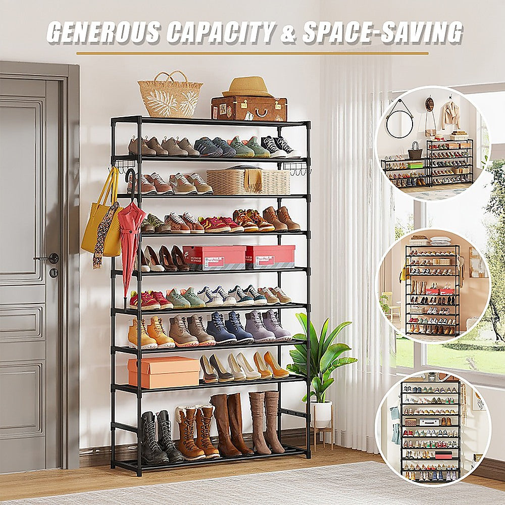 10 Tier Black Shoe Rack Metal Shoe Storage Organizer Rack 50-Pair Large Capacity 8