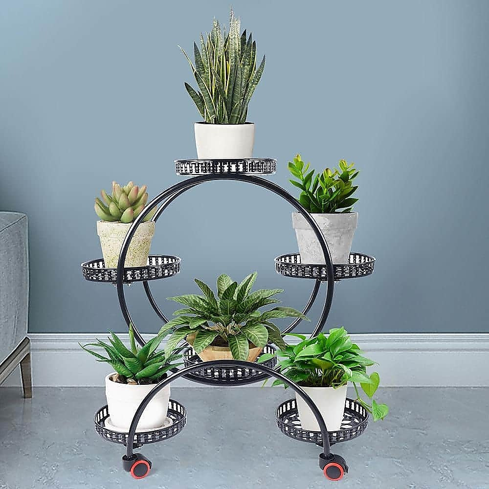 4 Layer 6 Pots Flower Holder Plant Stand Shelf 4-Wheel Free Moving Rack 3