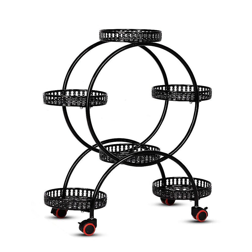 4 Layer 6 Pots Flower Holder Plant Stand Shelf 4-Wheel Free Moving Rack 4