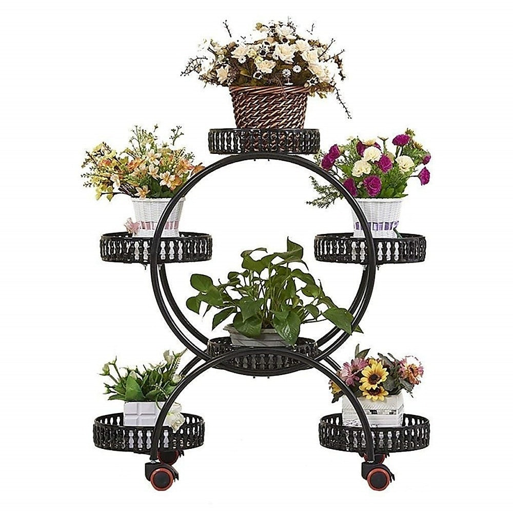4 Layer 6 Pots Flower Holder Plant Stand Shelf 4-Wheel Free Moving Rack 5