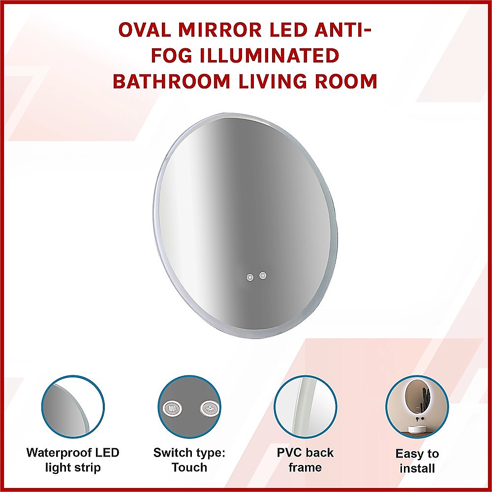 Oval Mirror LED Anti-Fog Illuminated Bathroom Living Room 3