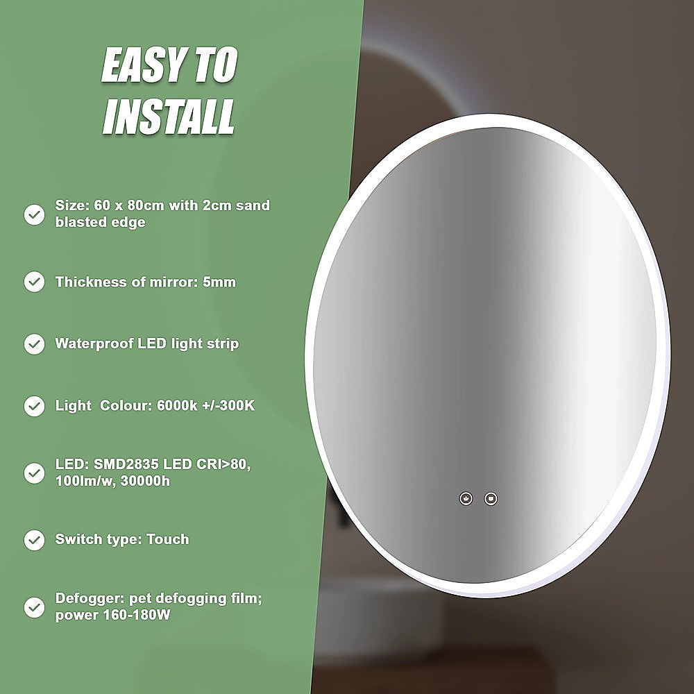 Oval Mirror LED Anti-Fog Illuminated Bathroom Living Room 11