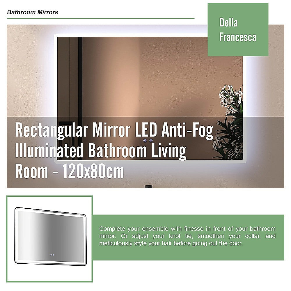 Rectangular Mirror LED Anti-Fog Illuminated Bathroom Living Room - 120x80cm 9