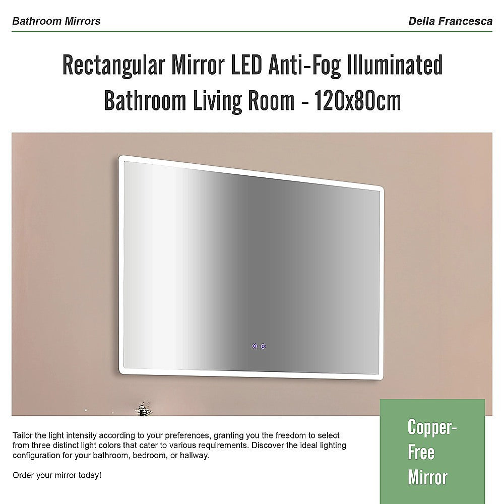 Rectangular Mirror LED Anti-Fog Illuminated Bathroom Living Room - 120x80cm 10
