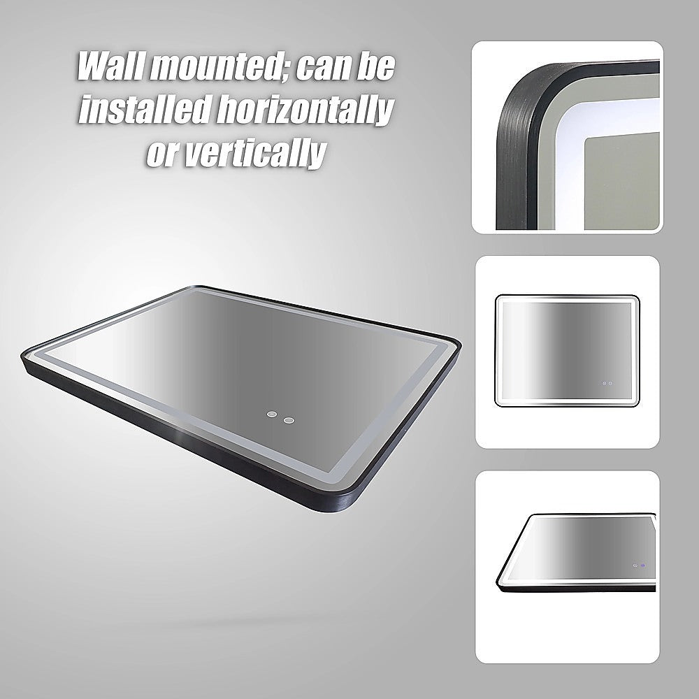 Rectangular Mirror LED Anti-Fog Illuminated Bathroom Living Room - 90x70cm 8