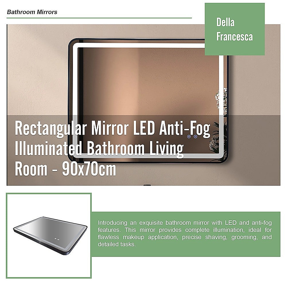 Rectangular Mirror LED Anti-Fog Illuminated Bathroom Living Room - 90x70cm 9