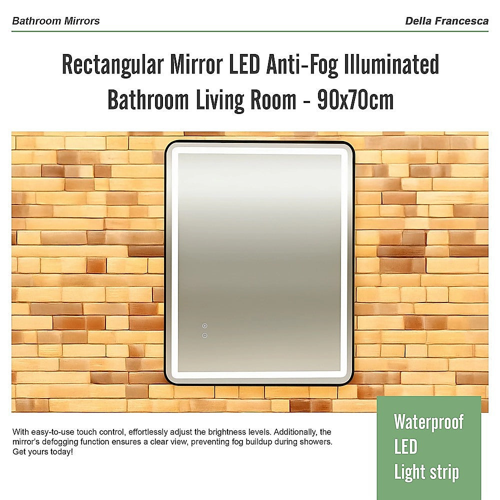 Rectangular Mirror LED Anti-Fog Illuminated Bathroom Living Room - 90x70cm 10