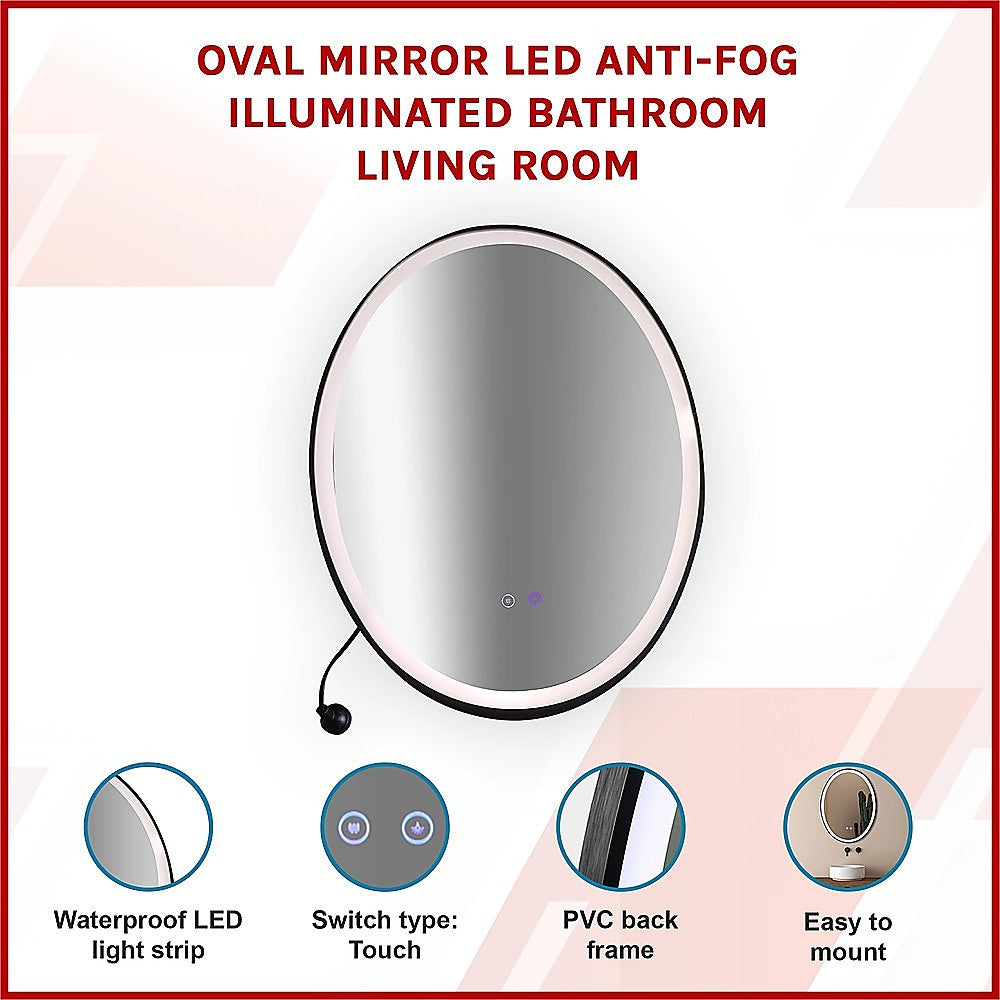 Oval Mirror LED Anti-Fog Illuminated Bathroom Living Room 3